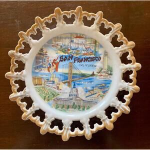 1970s San Francisco Landmarks Ceramic Gold Trimmed Scalloped Lace Edge Japan 8"